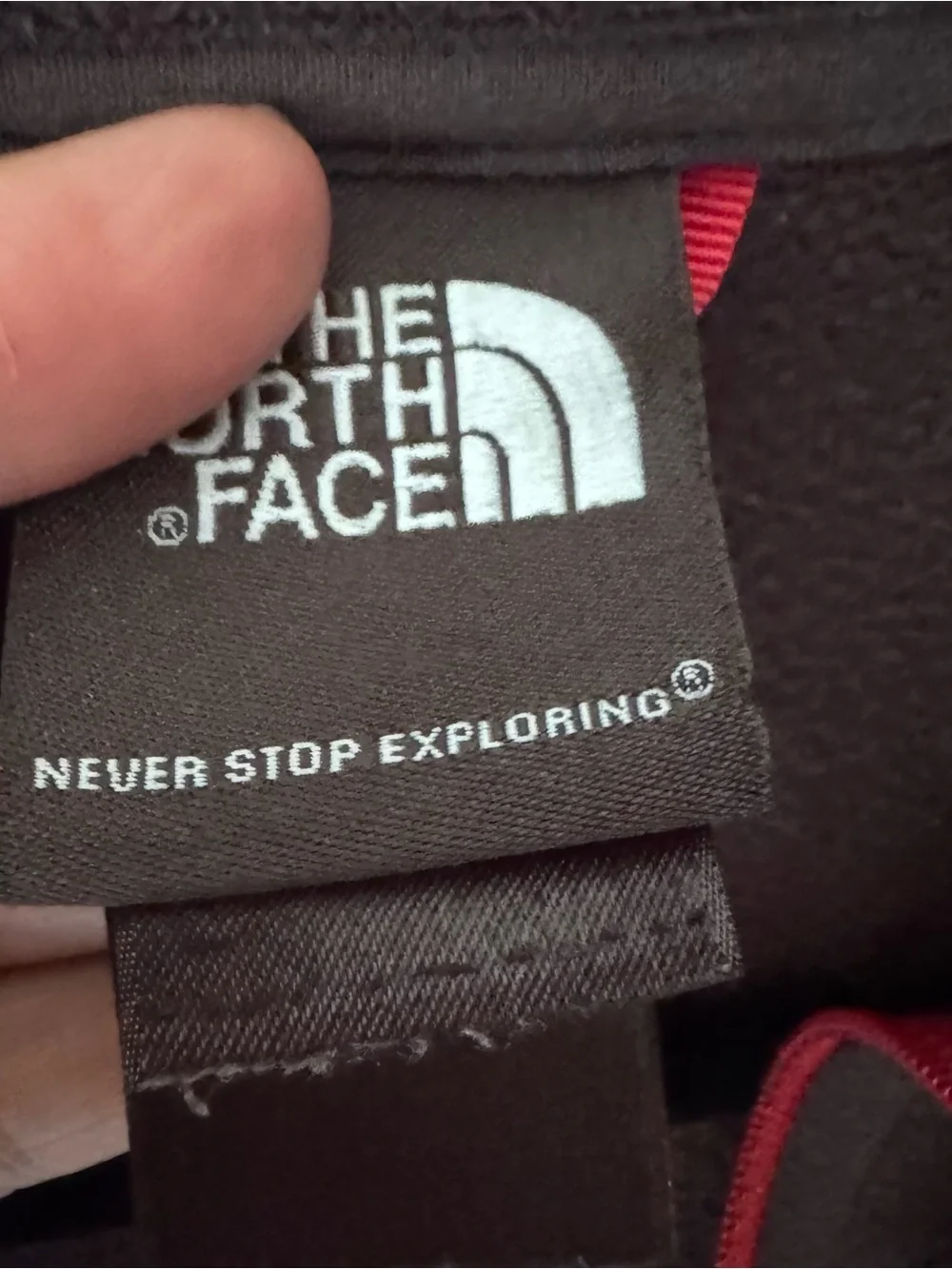 The North Face Mens Small 1/4 Zip Fleece Pullover Black Red Logo Jacket